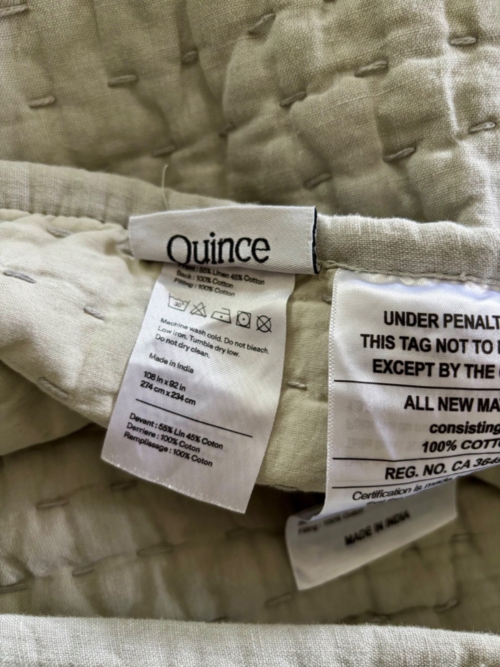 European Linen Cotton Stitch Quilt - KING - Picture 2 of 3
